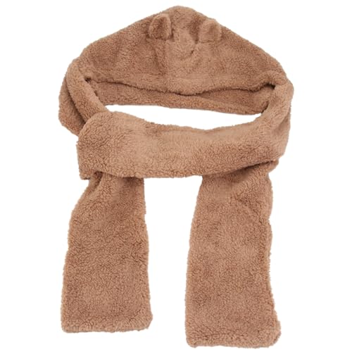 VANZACK Thickened Scarf Warm Bear Earflap Hat Plush Cozy Scarf for Cold Weather Coffee