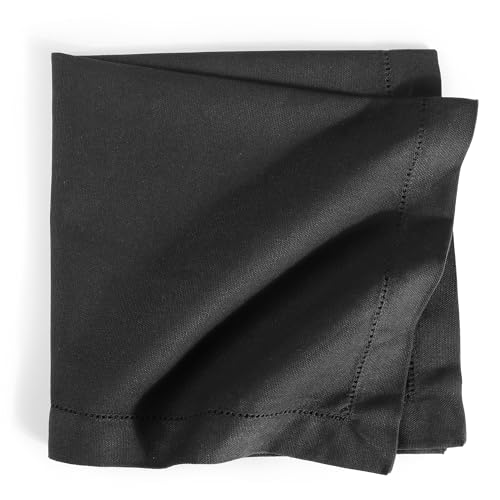 Image of FINGERCRAFT Hemstitched Cotton Table Napkins Set of 6 - 20x20 Inch, 100% Cotton Cloth Napkins with Faggoting Stitching - Durable & Elegant for Parties (Black)