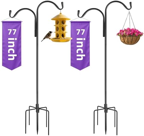 77" Shepherds Hook 2 Packs for Outdoor, Heavy Duty Bird Feeder Po...