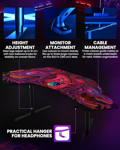 Image of Arozzi Arena Angelo L Shaped GamingDesk, PC Gaming Desk L Shape, Height Adjustable L Shaped StandingDesk for Home Office, ComputerDesk with Full Coverage Mouse Pad (Crawling Chaos)