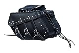 Genuine Leather Motorcycle Saddlebags Set Black Detachable & Quick Release Straps Chrome Studded Des