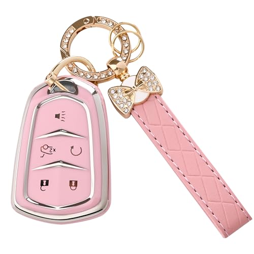 TECARATE for Cadillac Key Fob Cover - Soft TPU Key Fob Cover Case Holder Fit for Cadillac Escalade CTS SRX XT5 ATS STS CT6 Superior 360 Degree Full Protection