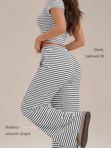 Image of Trendy Queen 2 Piece Matching Summer Lounge Set Womens Side Ruching Top Wide Leg Pants Sets with Pockets