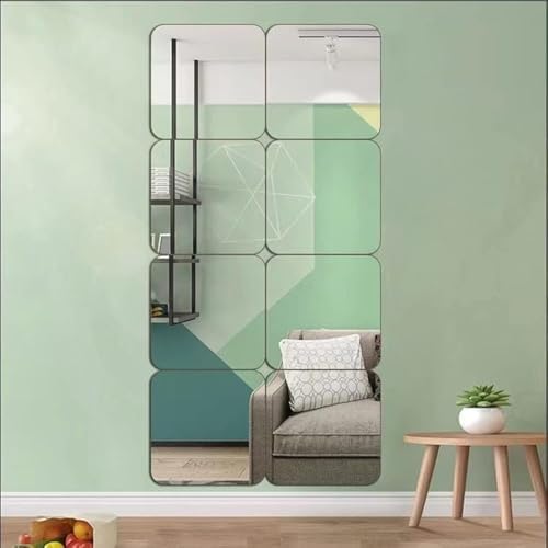 JEOYOO Full Length Wall Mirror Tiles, 8'' x 8'' x 8 PCS, Frameless Full Body Mirror Tiles for Bedroom,shatterproof Non Glass Mirrors Wall Mounted for Home Gym, Over The Door,Gift Ideas