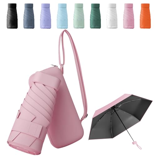 Sykerout Travel Umbrella - Compact, Lightweight, Windproof, UV Protection, with Capsule Case, Perfect for Women's Handbags(pink)