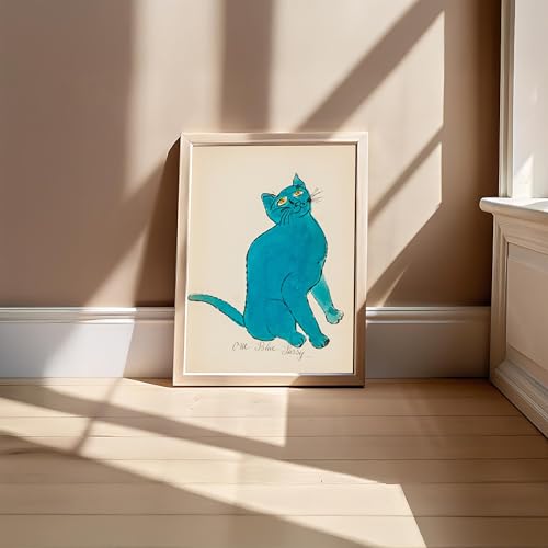 Image of BLINKART Cat Aesthetic Modern Art Walls With Frame | Natural Wood Texture | Living Room Bedroom Office Wall Decoration | Poster Home Decor Frames Wall Bedroom | 12x8 Inches (D443)
