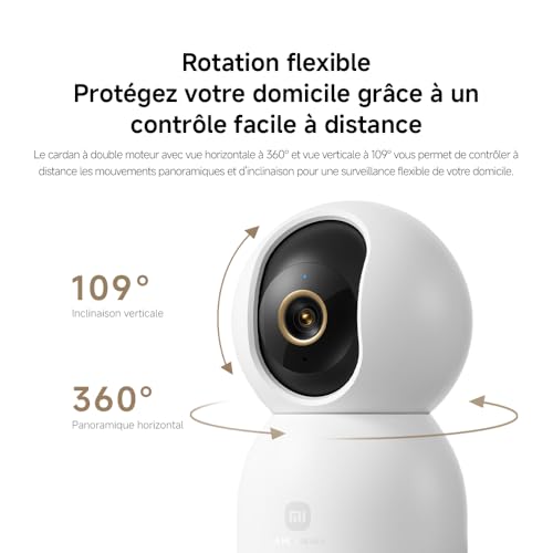 XIAOMI Smart Camera C701 4K Ultra HD, Vision à 360°, Audio bidirectionnel, Vision Nocturne Infrarouge, Wi-FI 6 Double Bande