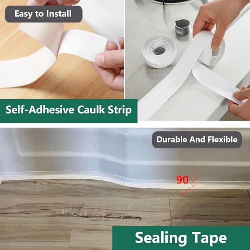 Image of Caulk Tape, Sealing Strip for Bath and Kitchen - 2 Rolls PVC Self Adhesive Waterproof Covering Strips to Seal Edges of Bathtub or Sink (4)
