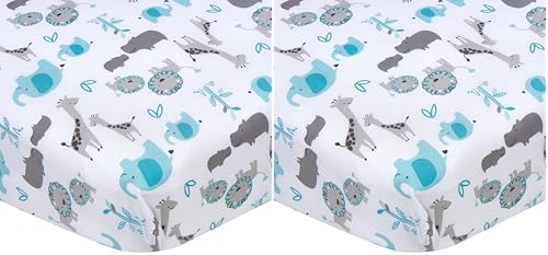 Image of Gerber Baby Boys Girls Neutral Newborn Infant Baby Toddler Nursery 100% Cotton Fitted Bedding Crib Sheet, Safari White, 28 inch x 52 inch (Pack of 2)