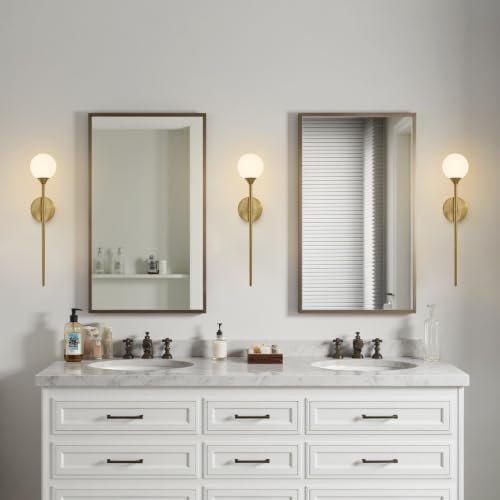Image of Single Gold Globe Glass Wall Sconce with Milk White Glass Shade