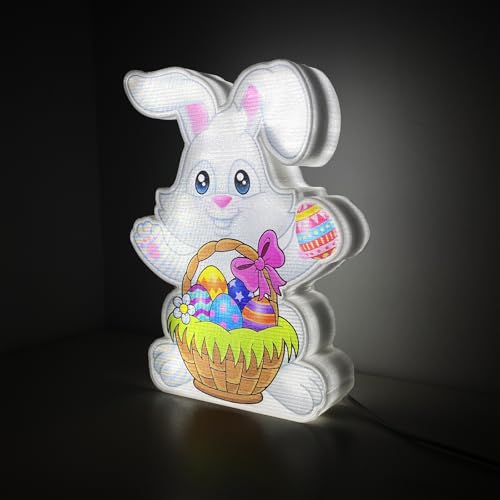 Image of Allenjoy Spring Easter Bunny Rabbit Basket Eggs Night Light Up Box for Kids Gifts USB Powered Lamp Lightbox Bedroom Room Wall Art Table Desk Decorations Decor Sign