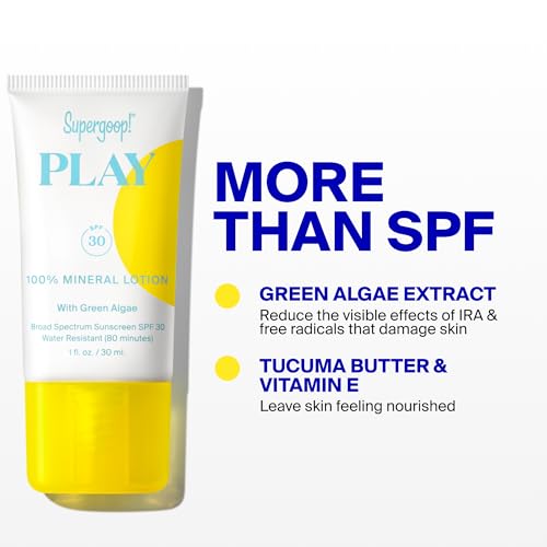 Image of Supergoop! Play Mineral Lotion - 3.4 fl oz - Broad Spectrum SPF 30 Sunscreen for Face & Body - Lightweight, Fast Absorbing + Water-Resistant - With Green Algae