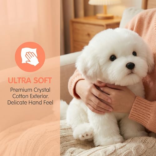 lilizzhoumax Kuscheltier Hund Malteser Plüschtier 38cm plüschhund Kawaii Realistische Spielzeug Hund Ostern Geburtstagsgeschenk für Freunde und Kinder Mädchen/Jungen