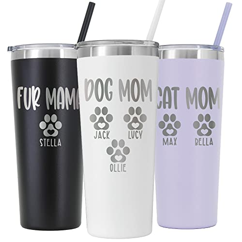 AVITO Personalized Dog Mom Tumbler - 22 oz Tumbler with Lid and Straw - Laser engraved - Stainless Steel - Vacuum Insulated - Cat Mom Gifts for Women - Fur Mama Gifts - Pet Owner Gift
