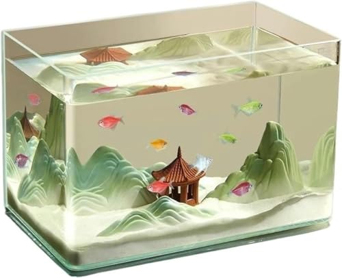 Acuario de cristal con borde curvo – Pequeña pecera transparente de escritorio y caja de cría de tortugas, 35 x 20 x 22 cm