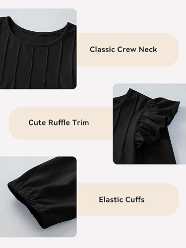 DOKOTOO KIDS Girls Cute Long Sleeve Tops Casual Crewneck Ruffle Trim Fall Cotton Dressy Shirts Black 14-15 Years