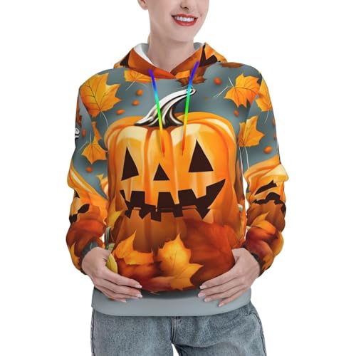 Sweat à capuche d'automne femme ajusté à imprimé citrouille EdWal