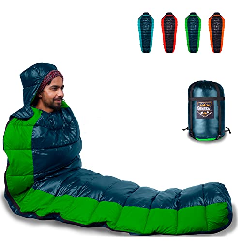 RhinoKraft 3 Season Warm & Cool Weather for Camping and Travelling Lightweight Sleeping Bag for Adults & Kids – Weight 1.3 Kg | Premium Nylon Fabric | Free Stuff Sack | Stylish Mummy Shape