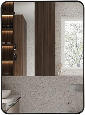WINGSTEC Black Rectangle Mirror, 22x30 Inch Rectangular Wall-Mounted Mirror with Matte Beveled Aluminum Framed and HD Glass for Bathroom, Vanity, Entryway