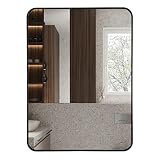 WINGSTEC Black Rectangle Mirror, 22x30 Inch Rectangular Wall-Mounted Mirror with Matte Beveled Alumi