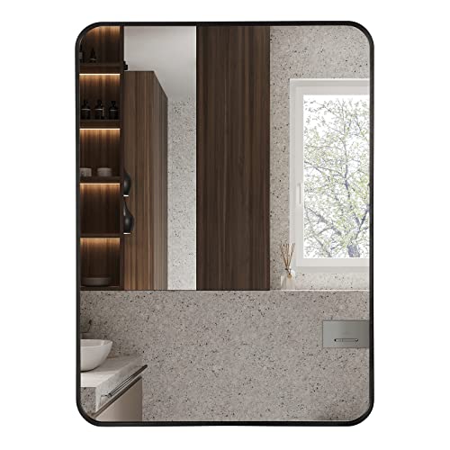 Wingstec Black Rectangle Mirror, 22X30 Inch Rectangular Wall-Mounted Mirror With Matte Beveled Aluminum Framed And Hd Glass For Bathroom, Vanity, Entryway #TOP2