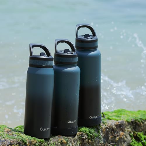 OLDLEY 40 oz Insulated Water Bottle With Straw, Stainless Steel Sports Water Cup Flask with 3 Lids(Straw, Spout and Handle Lid) Double Walled Travel Thermal Canteen Mug,Navy Blue