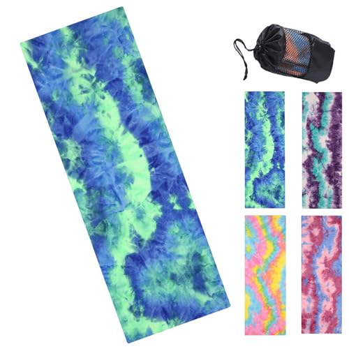 Tie Dye Hot Yoga Towel with Non-Slip Grip Dots, Microfiber Yoga Mat Cover
