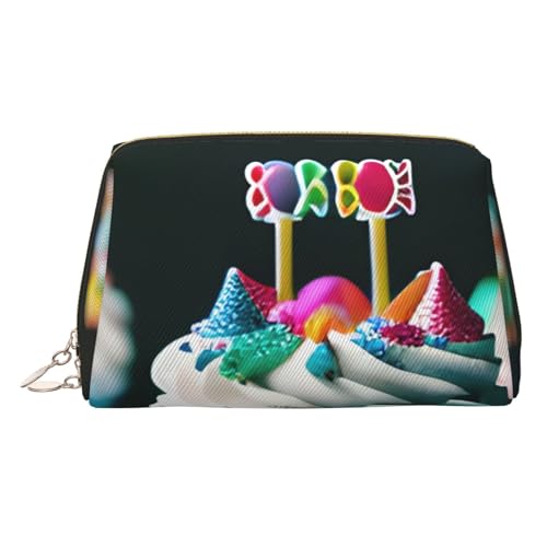 BBEXJIGY Neceser de viaje de piel con estampado de pasteles de feliz cumpleaños para mujer, neceser de cosméticos, bolsa de maquillaje