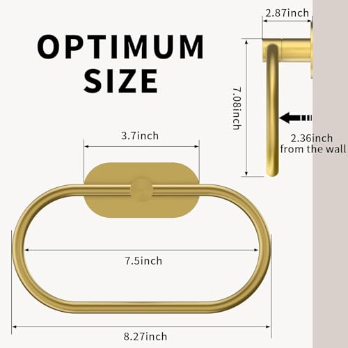 Image of OSLEN Luxury Gold Towel Ring Holder for Bathroom - Self Adhesive, No Drill Installation, Rust Resistant Stainless Steel & Zinc Alloy Hand Towel Hanger for Bathroom, Kitchen & Wash Basin