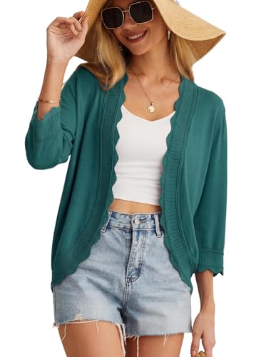 GRECERELLE Womens Summer Cardigan Lightweight Casual Cropped Knit Shrugs Tops for Dress Summer Evening Wedding (Turquoise Green,XXL)