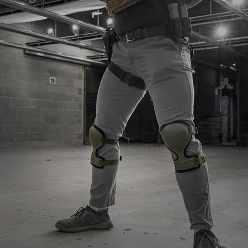 GRITR Tactical Knee Pads for Work, Hunting, Construction, Gardening, Paintball w/Foam Padding, Hard Shell & Adjustable Straps - Heavy Duty Professional Knee Protectors for Men & Women, Ranger Green