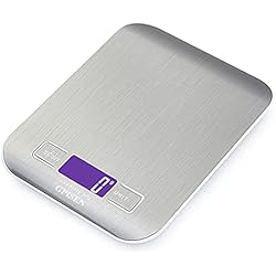 Peso De Cocina Barato GPISEN Báscula Digitales de Precisión 5 kg/11 lbs,pesar Frutas,Granos,Carne u otro Líquido Báscula de Joyería,con Pantalla LCD,Plataforma de Acero Inoxidable,Función de Tara-Baterías Incluidas