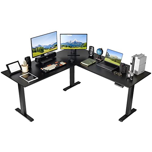 OUTFINE L Shaped Triple Motor Height Adjustable Standing Desk Ele...
