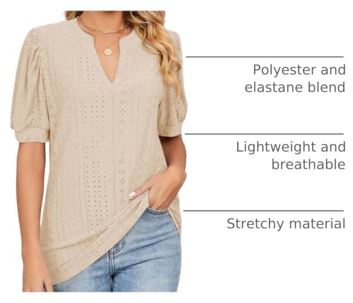 Image of Dokotoo Womens Blouses V Neck Puff Short Sleeve Business Casual Tops