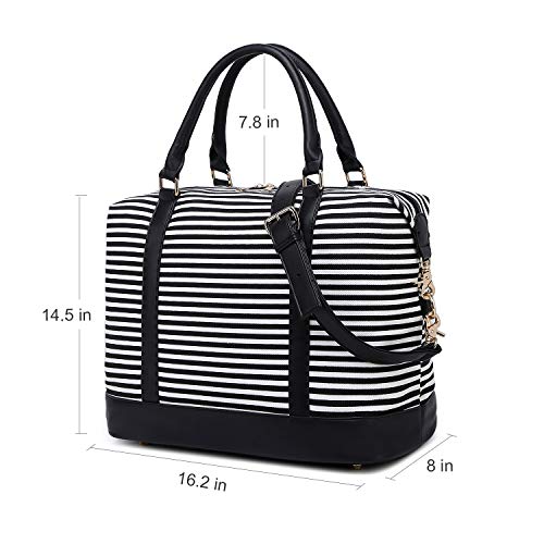 CAMTOP Women Ladies Weekender Travel Bag Canvas Overnight Carry-on Duffel Tote Luggage (Stripe -Black)