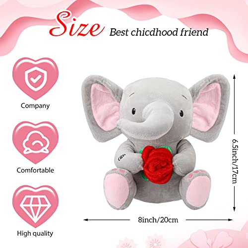 2 Pcs Elephant Stuffed Animal With Rose Soft Plush Elephant Animal Toy For Valentines Day Gifts Women Men Girl Boy Baby Shower Birthday Party Favors, 8 Inches #TOP2