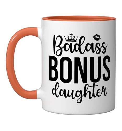 Bonus Daughter Funny Step Daughter Ceramic Mug, Orange/White, 11oz