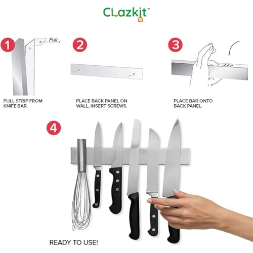 Image of Clazkit 12 Inch Stainless Steel Magnetic Knife Bar with Multi-Purpose Functionality as a Knife Holder, Knife Strip, Magnetic Tool Organizer, Art Supply Organizer & Home Organizer
