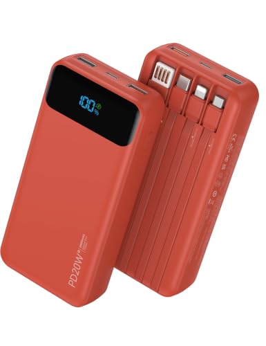 Nusyddy Portable Charger 20000mAh with 4 Built-in Cables & 6 Outputs Red - image 1