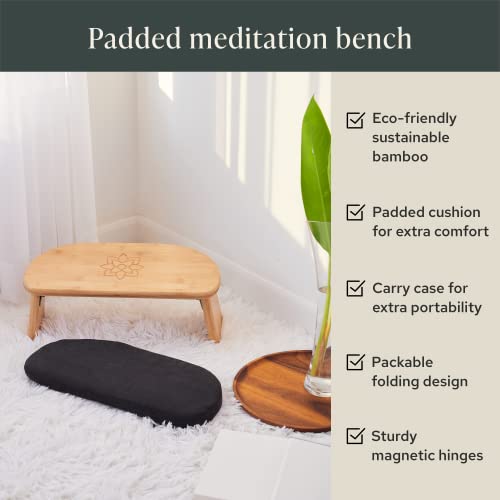 Mindful & Modern Folding Meditation Bench | Locking Magnetic Hinges | Wooden Kneeling Ergonomic Bamboo Seiza For Zen Meditation Posture & Yoga | Prayer Kneeler Stool W/Soft Pillow | With Travel Bag #TOP2