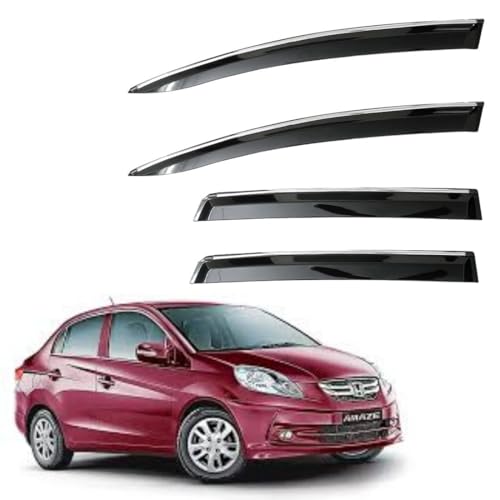 Image of CAR SAAZ Unbreakable Chrome Smoke Door Visor for Amaze Type 1&2 (2013-2016)| Premium Sun, Rain Wind Deflector Chrome Strip Side Door Rain Visor - Set of 4 Pcs