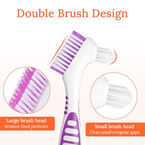 Sibba 4 Pcs Denture Cleaning Brush Kit Denture Brush False Teeth Toothbrush with 1 White Carrying Case, Travel Double Sided Dental Brushes with Multi-Layered Soft Bristles, Rubber Handle Toothbrushes - Image 3