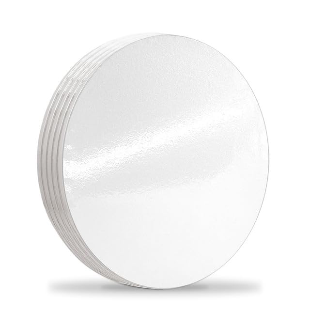 FALGUN 10 inch Round White Gloss Cake Drum Boards Thick 12mm Heavy Duty Cake Boards for Wedding Bakers Birthday & Celebration Cakes Strong Cake Base - White Gloss (Pack of 5)