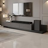 TFFCIC Extendable TV Unit for Living Room - Extra Long 200-330cm TV Stand Cabinet with 3 Drawers for 65-85-100" TVs (Dark Walnut + Black)