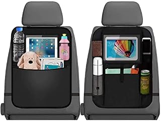 ZYBUX - Car Back Seat Organisers 2pcs, 2 Type Waterproof Kick Mats Car Organiser Seat Back Protectors with Multi Pockets Including 10" iPad Tablet Holder (BLACK)