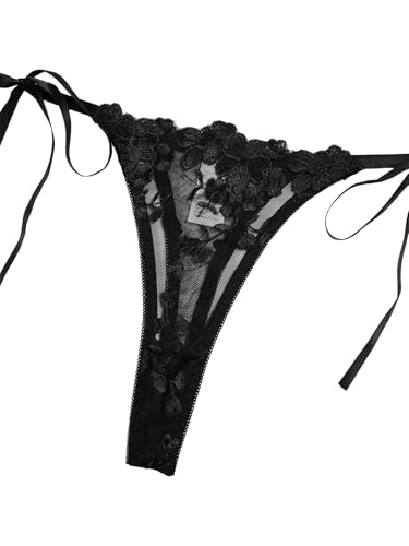 Image of Lilosy Sexy Tie Side Cute Underwire Push Up Strappy Embroidered Mesh Sheer Lingerie Set