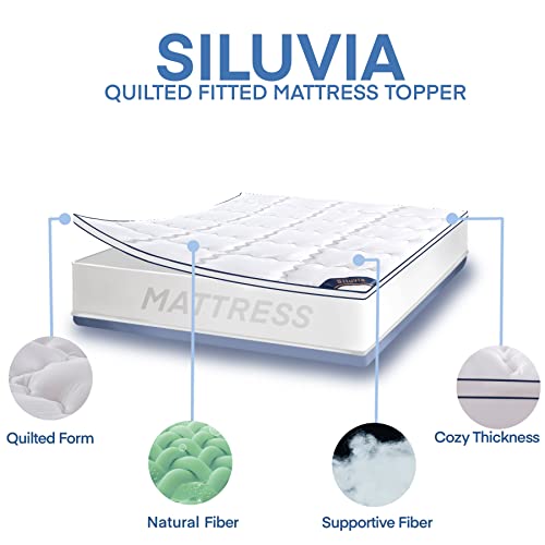 Siluvia King Mattress Topper Mattress With 100% Viscose Cover Extra Thick Pillowtop Cooling Mattress To Pper King Mattress Pad White With 8-21 Inch Deep P Ocket 3D Snow Down Alternative Fill #TOP3