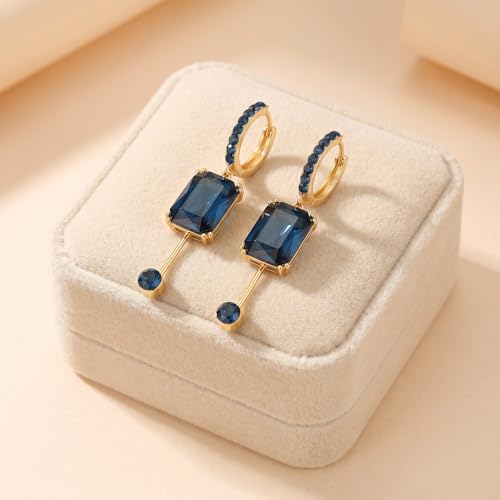 LisiZen Blue Crystal Pendant Earrings for Women, Gold Tone Hoop Dangle Earrings, Jewelry — view 3