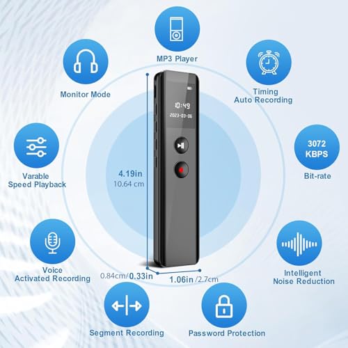 128GB Digital Voice Recorder, Sprachaktivierung, One-Touch Recording 3072 Kbps Diktiergerät Aufnahmegerä mit Playback, Geräuschunterdrückung Audioaufnahmegerät für Meeting/Vortrag/Interviews/Klassen