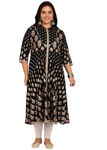 Image of Yash Gallery Women's Rayon Relaxed Fit Anarkali Floral Printed Kurta